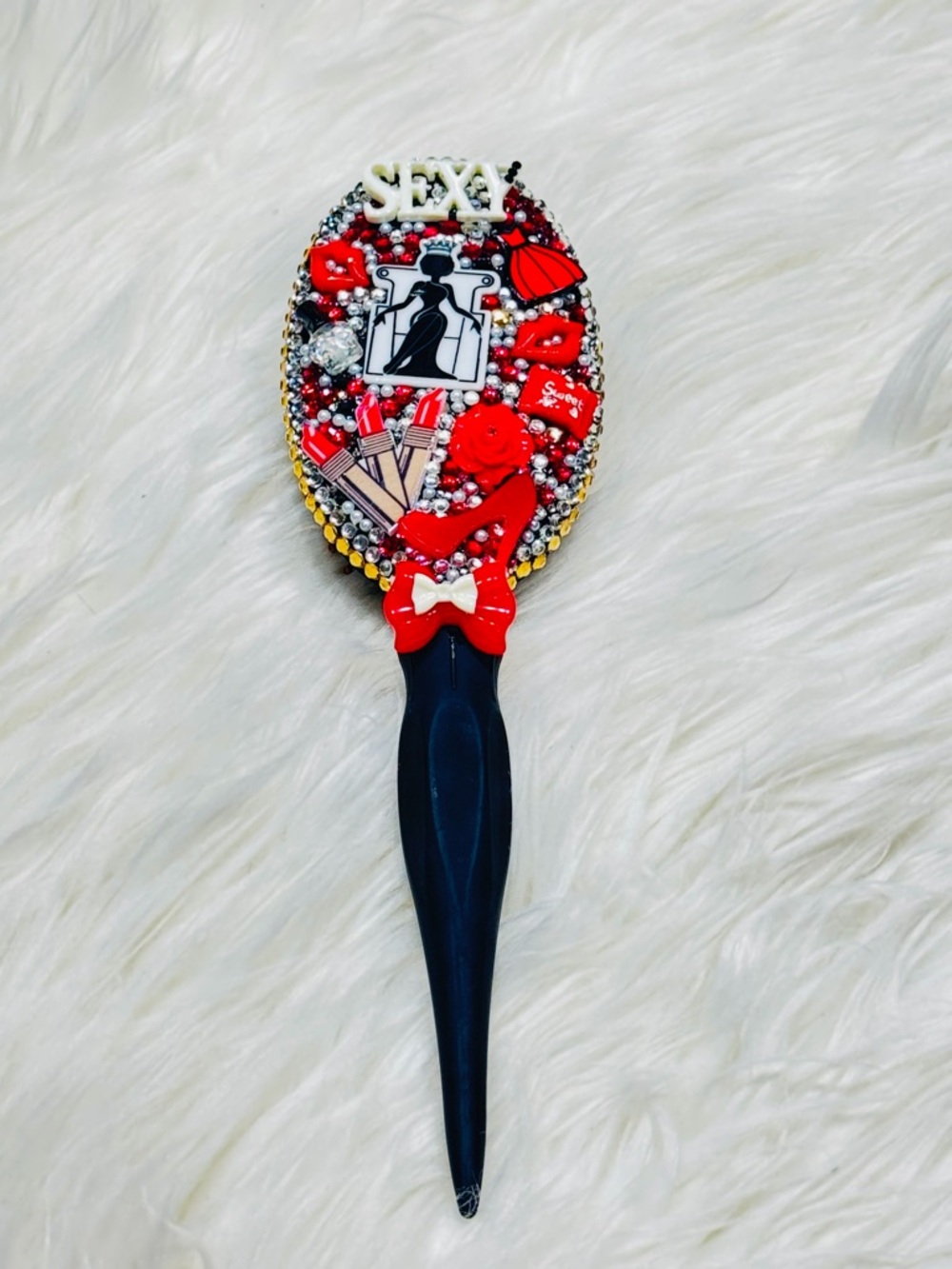 Embellished Red Beaded Hair Brush by